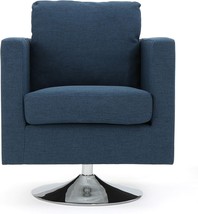 Navy Blue And Chrome Hahn Modern Fabric Swivel Club Chair - £119.85 GBP