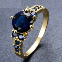 2.10Ct Round Cut Simulated Blue Sapphire Attractive Ring 925 Silver Gold Plated - £85.27 GBP