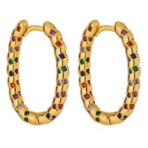 Yhpup Fashion Ellipse Rainbow CZ Hoop Earrings High Quality Cubic Zirconia Geome - £10.39 GBP
