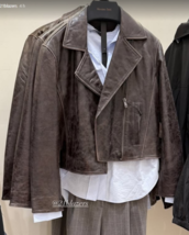 MASSIMO DUTTI BNWT 2025. BROWN CHARCOAL NAPPA LEATHER BIKER JACKET. 4732... - $8,746.52 MXN