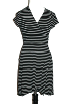 White House Black Market Crossover Black &amp; White Stripe V-Neck  Dress Si... - £17.99 GBP