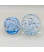 Signed ROLLIN KARG Clear Bubbles Hint Blue Art Glass Paperweights LOT 2 - £62.12 GBP