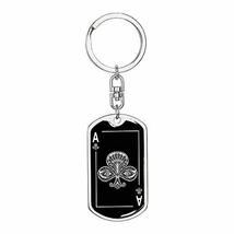 Casino Poker Jewelry Ace of Clubs Swivel Keychain Dog Tag Stainless Steel or 18k - £42.77 GBP