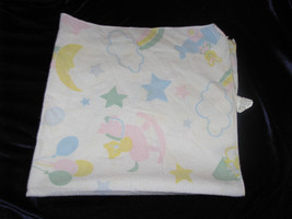 Vintage Baby Receiving Blanket Pastel Cloud Rainbow Balloon Star Bear Bunny Cat - £18.98 GBP