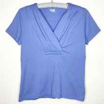 Basic Editions Solid Blue V-Neck Top Shirt Size Medium M Womens - £5.47 GBP