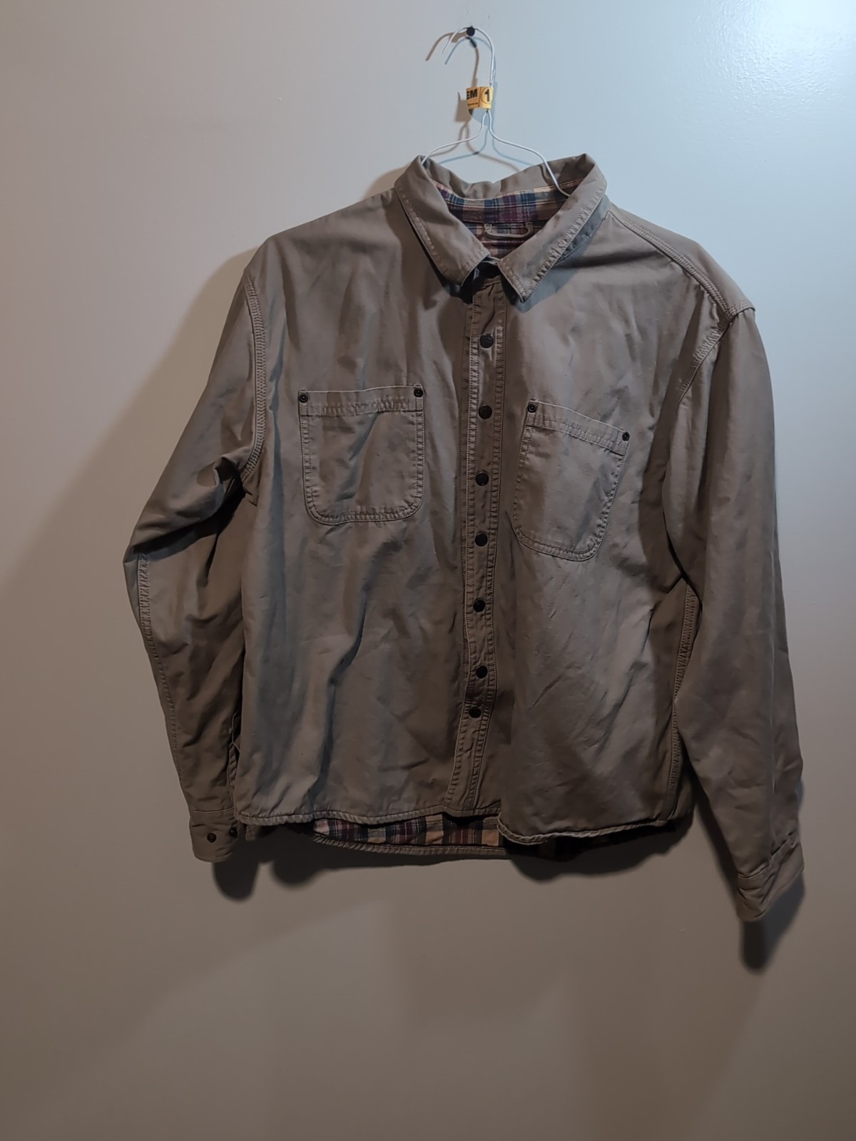Reel Legends Men&#39;s Performance Jacket Large Khaki Plaid Cotton Fishing - $39.60