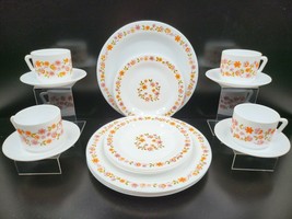 4 Arcopal Scania Place Setting Vintage Dinner Salad Plates Cup Saucer Floral Lot - £100.73 GBP