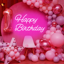 Happy Birthday Neon Sign 16 Inch Reusable Happy Birthday LED Light up Sign with - £45.59 GBP