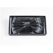 Men Bow Tie Hankie Set Formal Event Tuxedo, Business Suit #BT3 Black Striped image 3