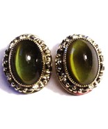 Vintage Whiting &amp; Davis SilverTone Oval AB Glass Cabochon Clip Earrings - $45.00