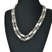Silver Tone 2-Strand Collar Metal Tube Station Beads Chain Link Necklace... - £9.56 GBP