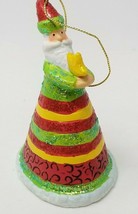 Christmas Ornament Santa Long Coat Fiesta Boot Bell Painted Ceramic Vint... - $15.15