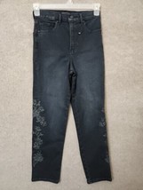 Express Mom Ankle Jeans Womens 2 Black Floral Embroidered Super High Ris... - $24.62
