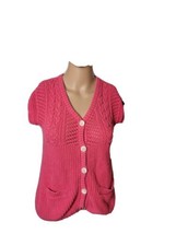 Tommy Hilfiger Girls Sweater Cable Knit Pink Button Front Large 10-12 - $29.40