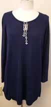 DICE KAYEK Crystal-Jewel Detail Tunic Dress Size-M Navy Blue - $59.38