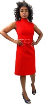 VTG 1960s Act III Red Knit Shift Dress Belted Mod Sheath Dacron Poly XS S - $97.02