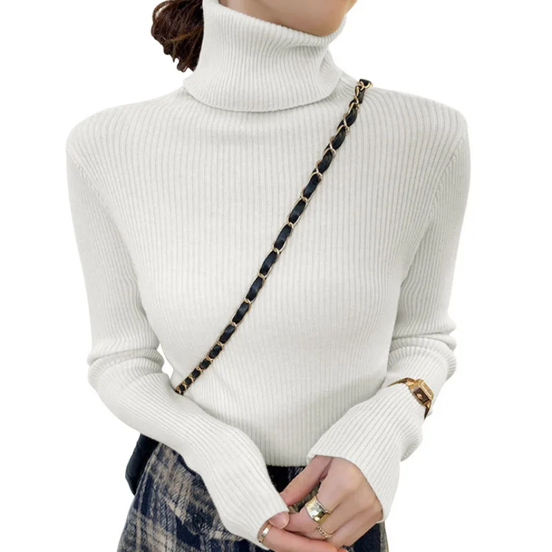 Women Ribbed Jumper Autumn Winter Thick Slim-fit  Neck  Pullover  - $108.10