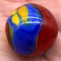Little Artist Made Glass Marble with Swirls of Red Blue &amp; Yellow - £5.13 GBP