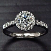 Round Cut Halo Diamond 14K White Gold Finish Engagement Wedding Ladies Ring - $1,182.08 MXN