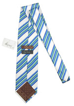 NEW Paul Smith Striped Pure Silk Tie!   White With Blue and Green Stripes - $59.99