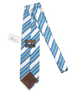 NEW Paul Smith Striped Pure Silk Tie!   White With Blue and Green Stripes - $82.04 CAD