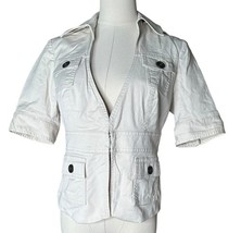 London Jean Chino Light Khaki Beige Short Sleeve Safari Jacket Y2K V Nec... - $24.74