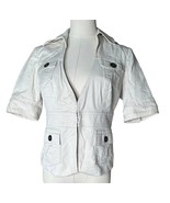 London Jean Chino Light Khaki Beige Short Sleeve Safari Jacket Y2K V Nec... - $454.60 MXN