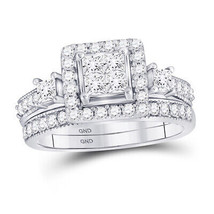 10kt White Gold Princess Diamond Bridal Wedding Ring Band Set 1 Ctw - £1,110.79 GBP