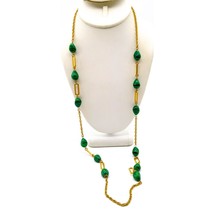 Miriam Haskell Signed Gold Chain Necklace with Malachite Green Glass Nugget - £296.05 GBP