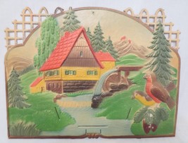 Vtg  Germany Die Cut Embossed Paper Calendar Topper Spring Birds Water Wheel - £31.45 GBP