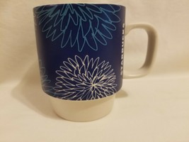 Starbucks Blue Pom Floral Flower 12oz Stackable Coffee Mug 2016 - $19.79