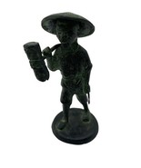Antique Bronze Statue Figurine Man Field Farmer Basket Machete Patina 4&quot; - $60.00