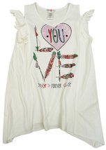 Kandy Kiss Big Girls (7-16)&quot; Love You Ruffle Cold Shoulder T-Shirt Ivory Large - £22.03 GBP
