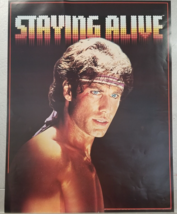 John Travolta Staying Alive Poster 1983 Shirtless Headband Sweating Movie Lights - $28.45