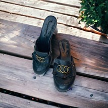 Truflex Shoes Black Studded Heel Moccasin Y2K Slip On Clog Wood Heels Women’s 9B - £29.31 GBP