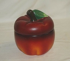 Classic Style Ceramic Red Apple Snack Cookie Jar w Green Leaf - $24.74