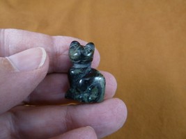 (Y-CAT-SI-526) Green black jasper Sit KITTY CAT in gemstone STONE figuri... - $8.99