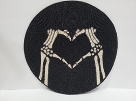 (1) Halloween Cynthia Rowley Beaded Placemat Skeleton Heart Hands  - $29.69