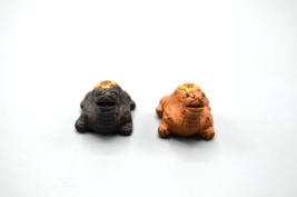 Clay Dragon Turtle Figurines Inscribed Shell Black + Brown Tea Pet Feng Shui - £21.69 GBP