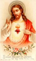 Sacred Heart of Jesus –Sweet Heart of Jesus 8.5x11&quot; based on a Vintage American - £9.49 GBP