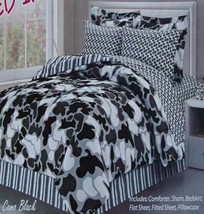 CAMOUFLAGE CAMO BLACK  FULL COMFORTER SHEETS SHAMS BSKIRT 8PC BEDDING SE... - £96.14 GBP