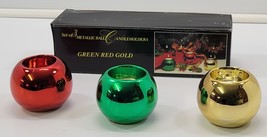 *D1) Vintage Christmas Set of 3 Metallic Ball Ornament Tea Light Candle ... - $13.54 CAD