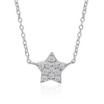 0.10 CT Round Cut Natural Moissanite Star Pendant Necklace 14K White Gold Plated - $43.17