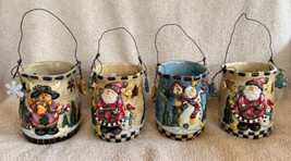 4 Ceramic Christmas Candle Holder Votive Tea Light Lanterns Santa Bear Snowman - $34.99