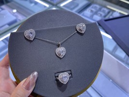Luxury Design 925 Sterling Silver Jewelry Set Diamond Heart Set Jewelry Square S - £83.85 GBP