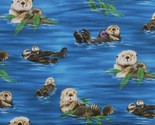 Cotton Sea Otters Playing Animals Blue Cotton Fabric Print by the Yard D... - $12.95