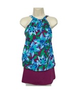 Denim &amp; Co. Beach High Neck Tankini with Skirt Size 8 Blue Floral - £31.06 GBP