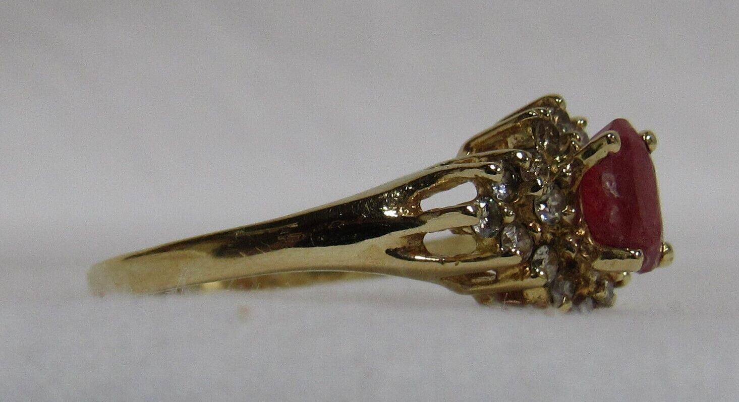 18K 750 Yellow Gold Natural Ruby & Diamond Cluster Ladie's Sz 8.25 Ring 3g PAZ Item image 3