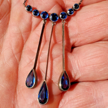 Sterling Silver 925 Deco Modernist Necklace Vintage Sapphire Paste 5.5 c... - €1.067,92 EUR