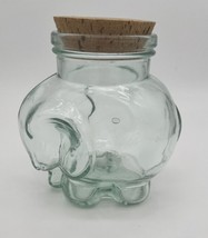 Vintage Glass Elephant Jar With Cork 7.5” Green Tint Made in Italy - $28.05